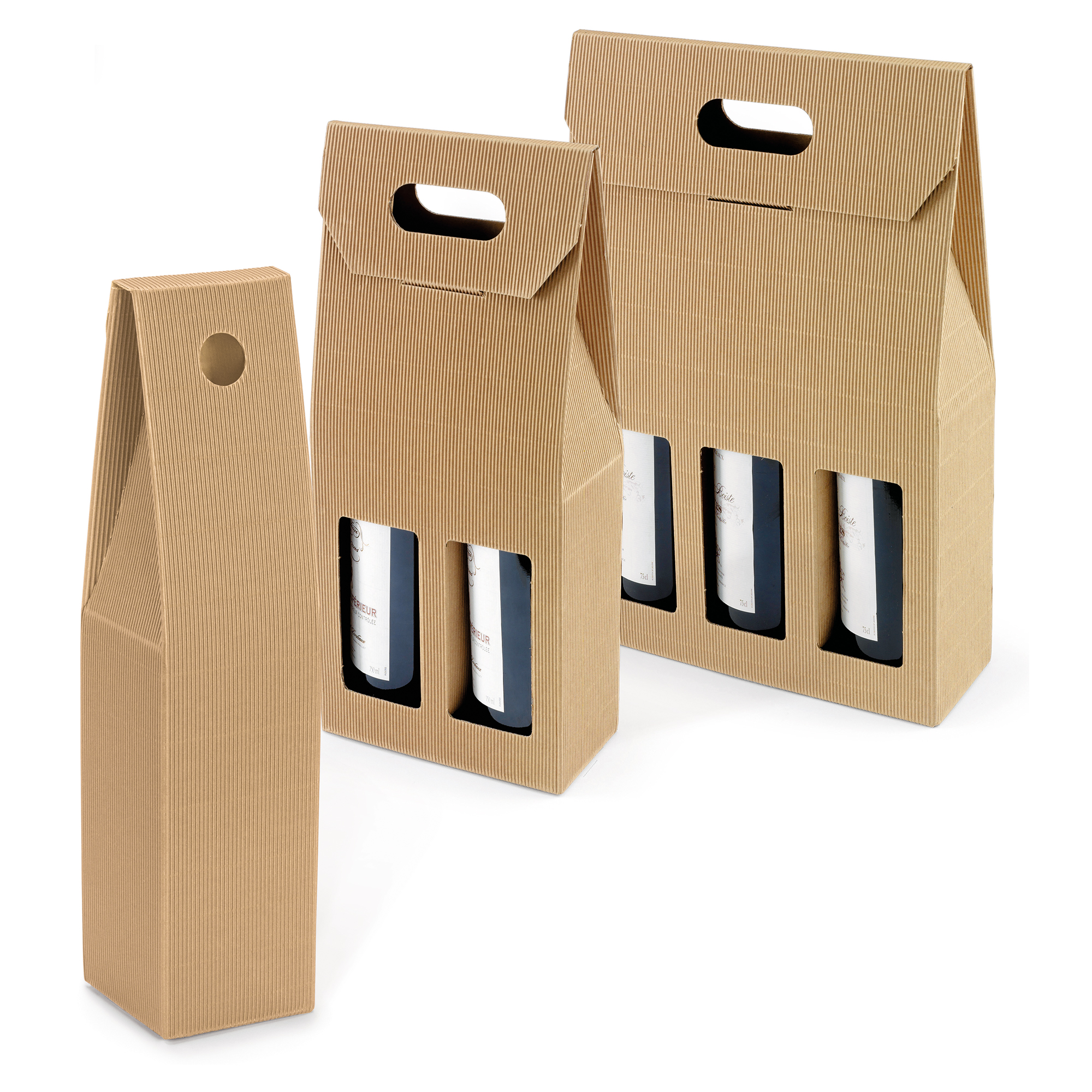 Boîte micro-cannelure pour bouteilles brune à poignée collection HEVEA