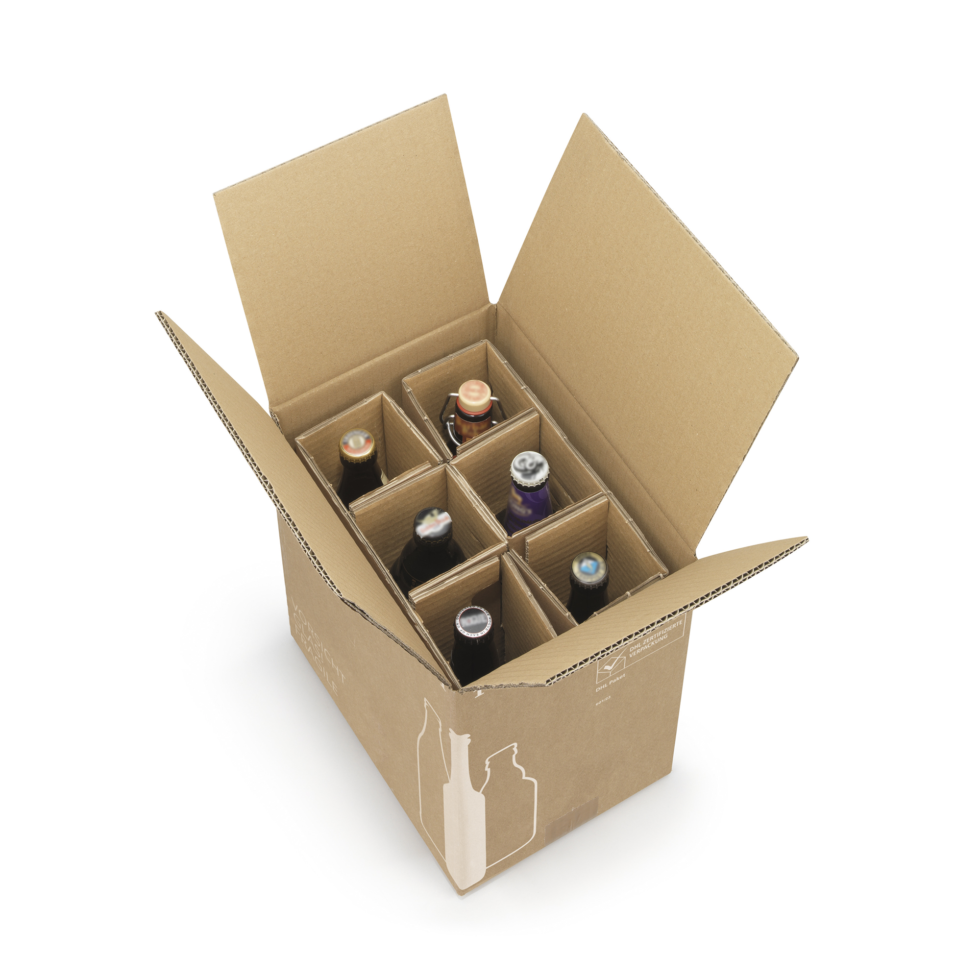 Caisse carton brune avec croisillons renforcés pour bouteilles 33 et 50 cl