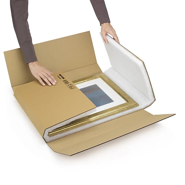 Boîte carton brune avec calage mousse recyclée grand format 