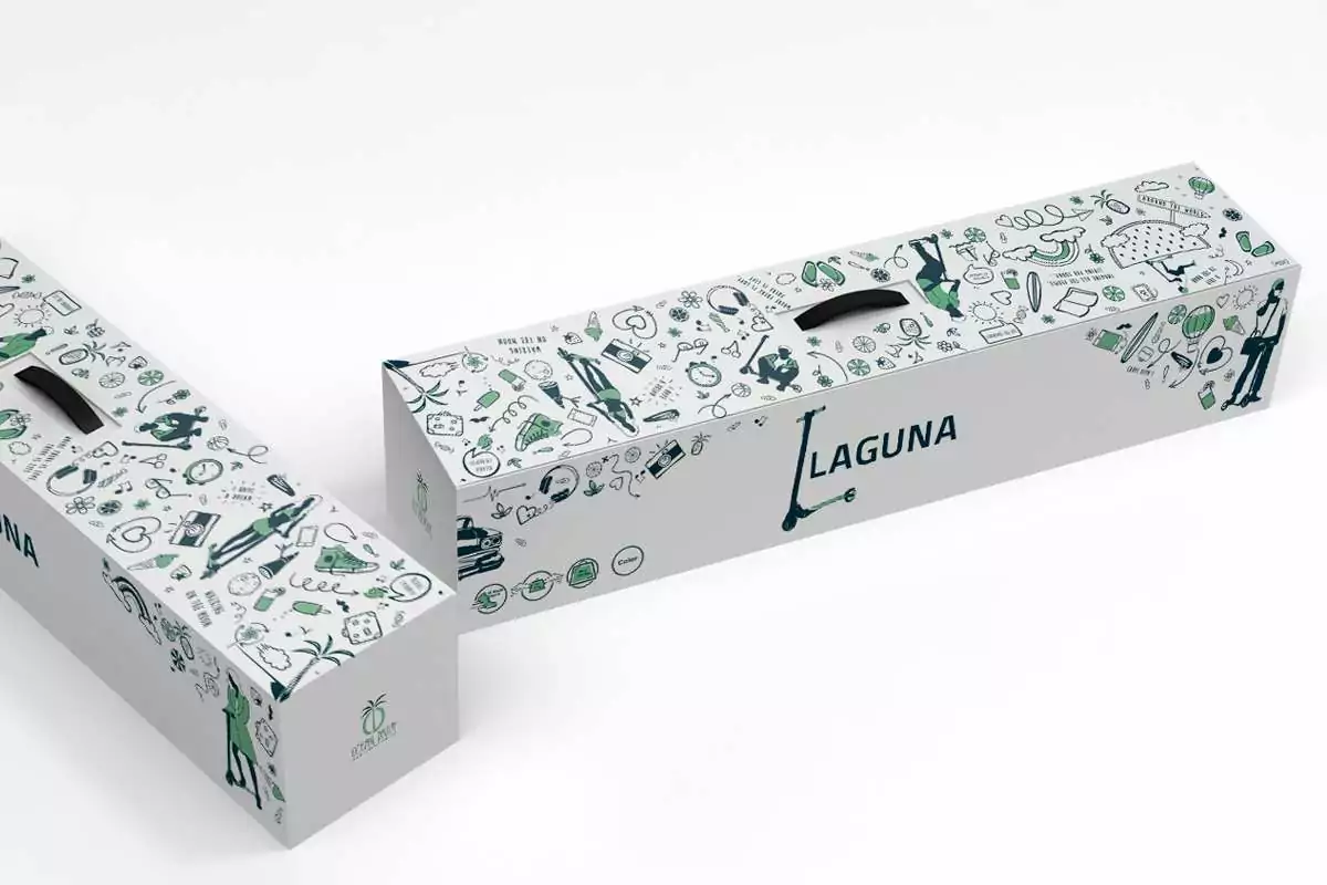 Un design de packaging fait par Creads pour la marque Laguna, qui répond à des besoins de branding et de logistique