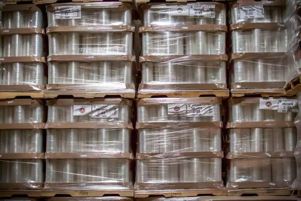 palette empilée et filmée