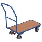 Chariot à plateau bois compact avec frein à pied
