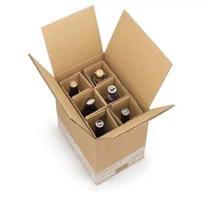 Caisse carton brune avec croisillons renforcés pour bouteilles 33 et 50 cl