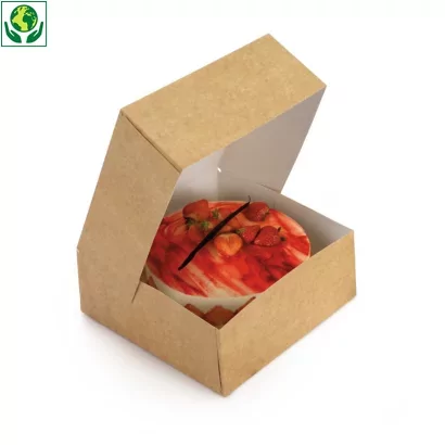 Boîte pâtissière en kraft naturel est idéale pour le transport ou la présentation des gâteaux, entremets, tartes… Sa forme est parfaite pour ajouter le logo de votre pâtisserie et vos coordonnées !