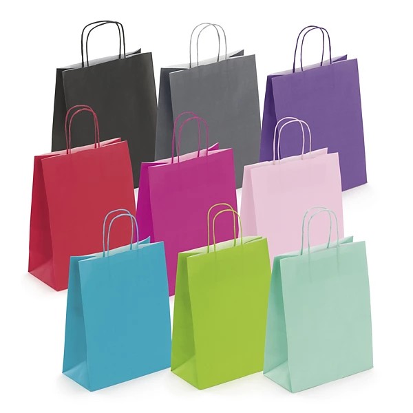 Sac kraft lisse couleur intérieur blanc à poignées torsadées