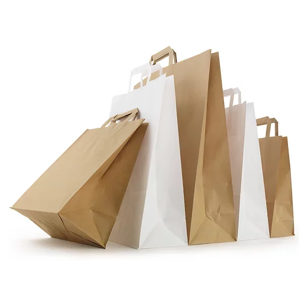 Sac kraft brun et blanc à poignées plates