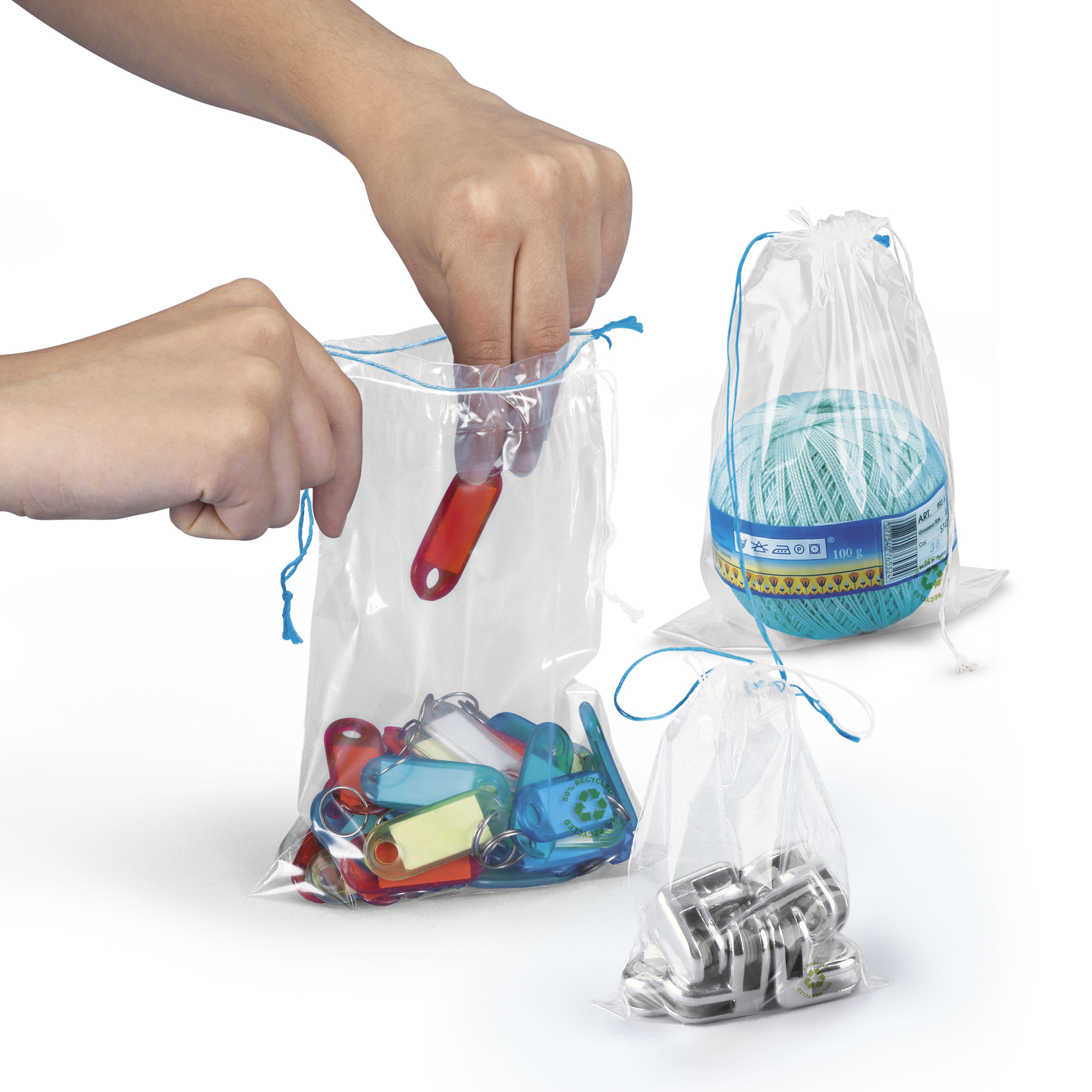 Sachet plastique à cordelettes