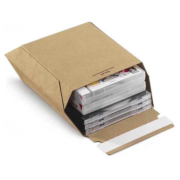 Pochette-boîte carton micro-cannelé brune à fermeture adhésive