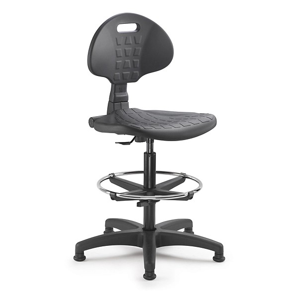 Siège haut d'atelier piétement noir polyuréthane contact permanent